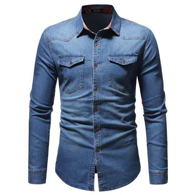 Denim Shirt Men Long Sleeve - Image 3