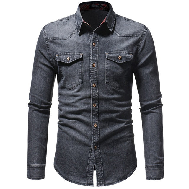 Denim Shirt Men Long Sleeve - Image 4