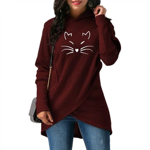 Print Kawaii Sweatshirt Wiskers Crossover Hoodie - Image 4