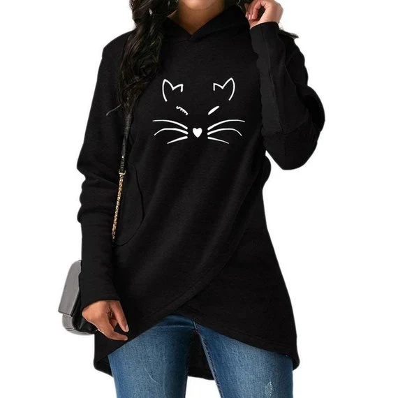 Print Kawaii Sweatshirt Wiskers Crossover Hoodie - Image 5