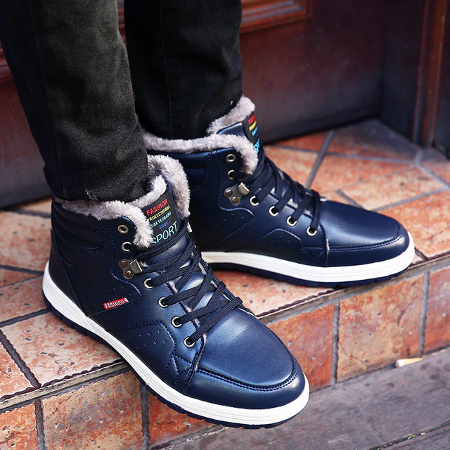 Winter Shoes Men Warm Outdoor Non-slip PU Rain Snow - Image 3