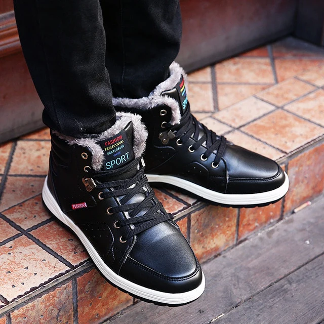Winter Shoes Men Warm Outdoor Non-slip PU Rain Snow - Image 5