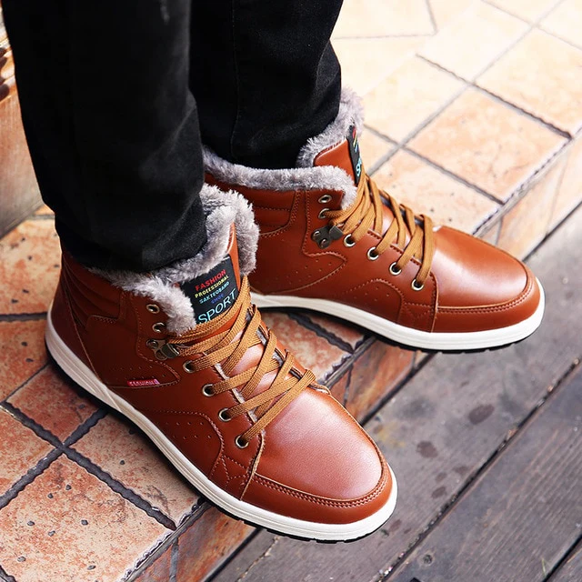 Winter Shoes Men Warm Outdoor Non-slip PU Rain Snow - Image 6